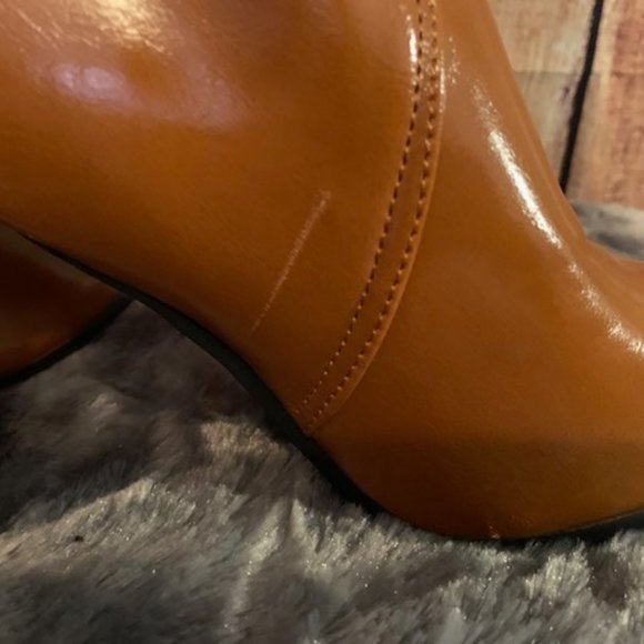 Cognac Laced Up Heel Boots - Picture 2 of 8